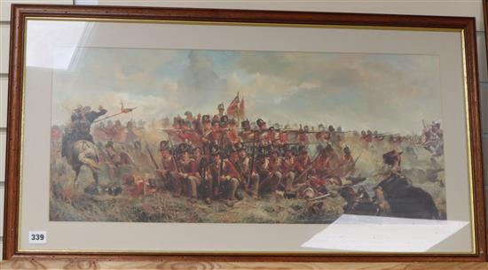 Barrie Clark, colour print, Spitfire, 50 x 100cm and two prints of battle scenes